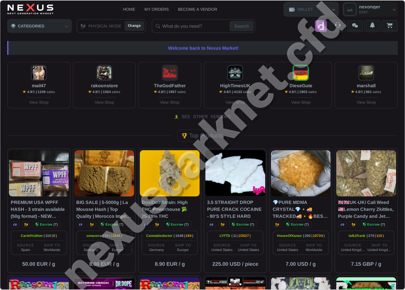 Nexus marketplace dashboard after Nexus market link login — March 2026